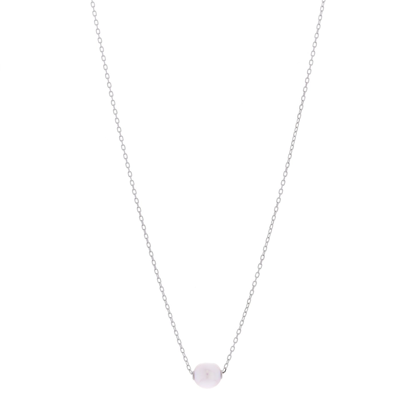 18K White Gold Akoya Cultured Pearl 8-8.5mm Single Pendant Necklace