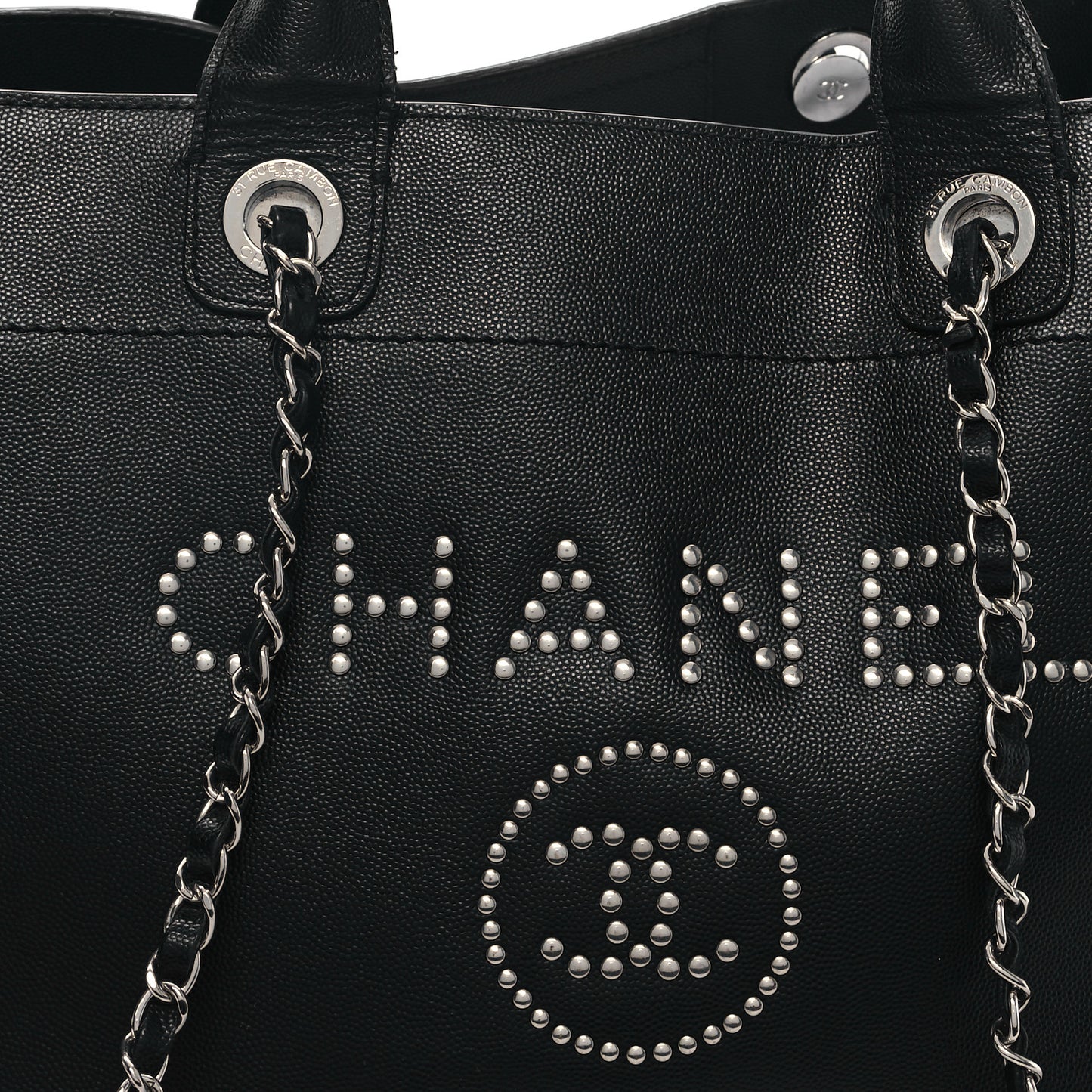 Caviar Medium Studded Deauville Tote Black