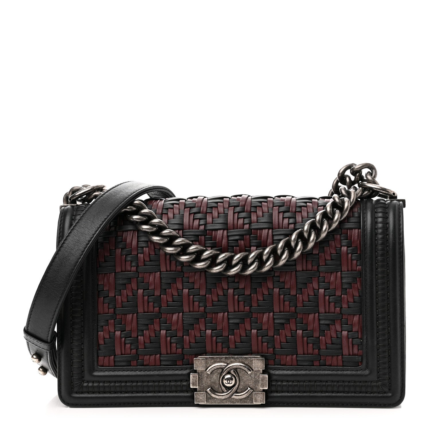 Chanel Calfskin Woven Medium Boy Flap Blue Burgundy 1 of 11