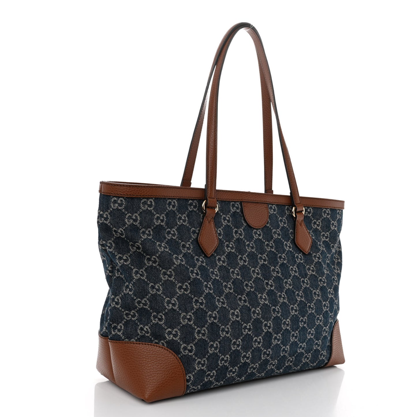 New Denim GG Monogram Medium Ophidia Shopping Tote Blue Tea Cuir