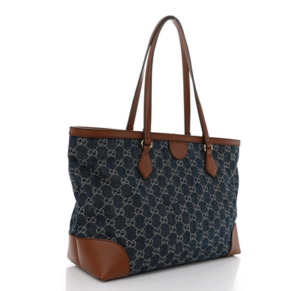 Gucci New Denim GG Monogram Medium Ophidia Shopping Tote Blue Tea Cuir 3 of 10