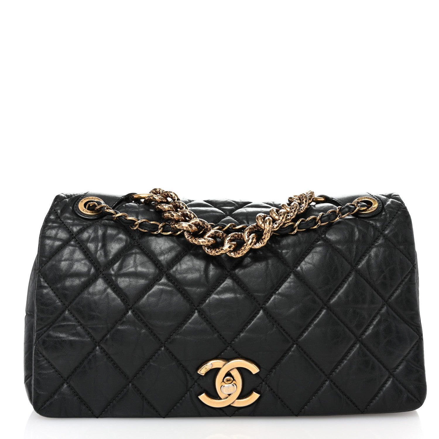Chanel Aged Calfskin Quilted Medium Pondichery Flap Black 1 of 10