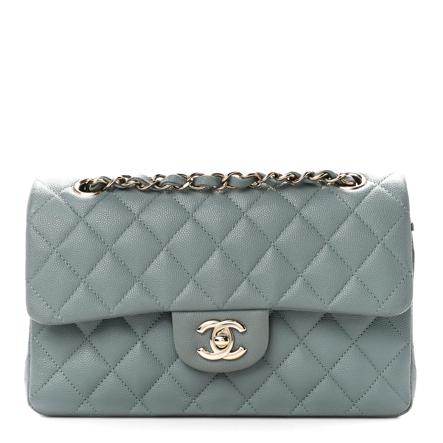 Caviar Quilted Small Double Flap Grey