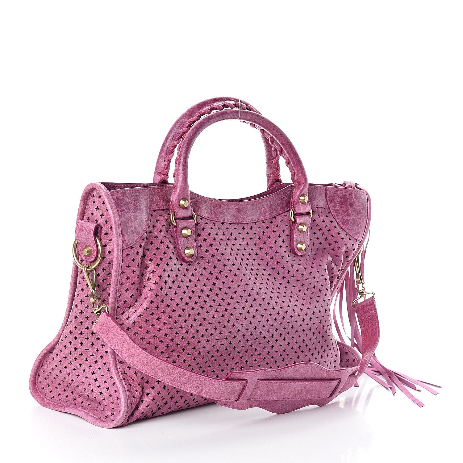 Balenciaga Agneau Laser Cut Cross Classic Gold Hardware City Cyclamen 2 of 7