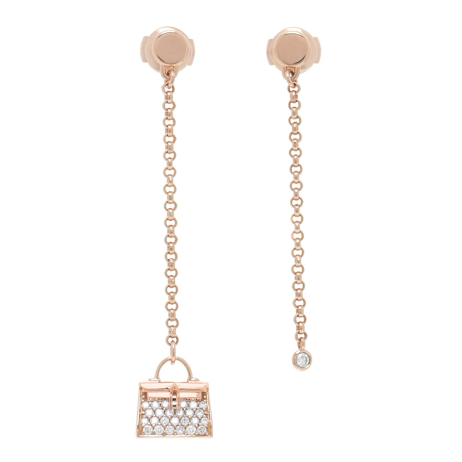 Hermes 18K Rose Gold Diamond Kelly Amulette Drop Earrings 1 of 6