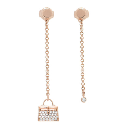Hermes 18K Rose Gold Diamond Kelly Amulette Drop Earrings 1 of 6
