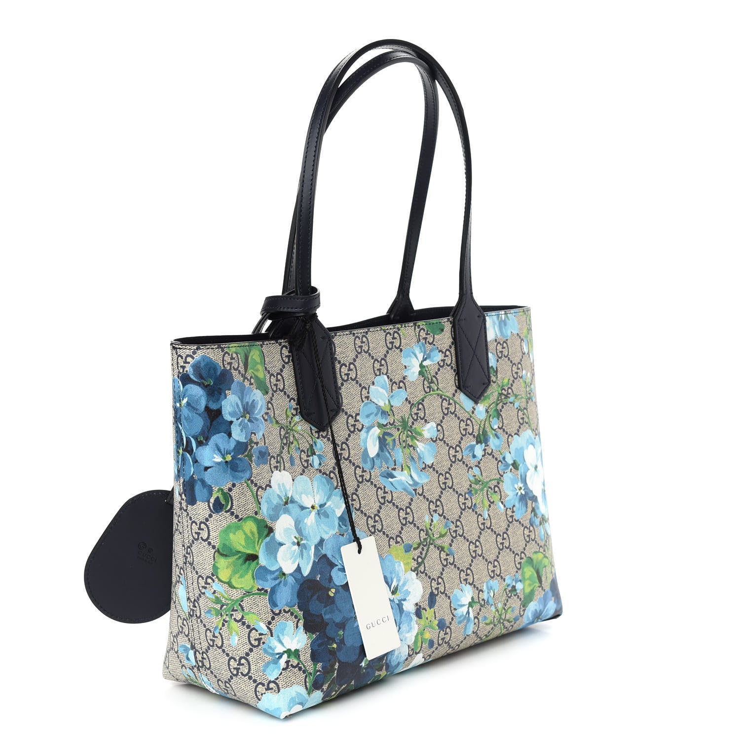 Gucci GG Supreme Monogram Blooms Small Reversible Tote Beige Blue Navy 4 of 15