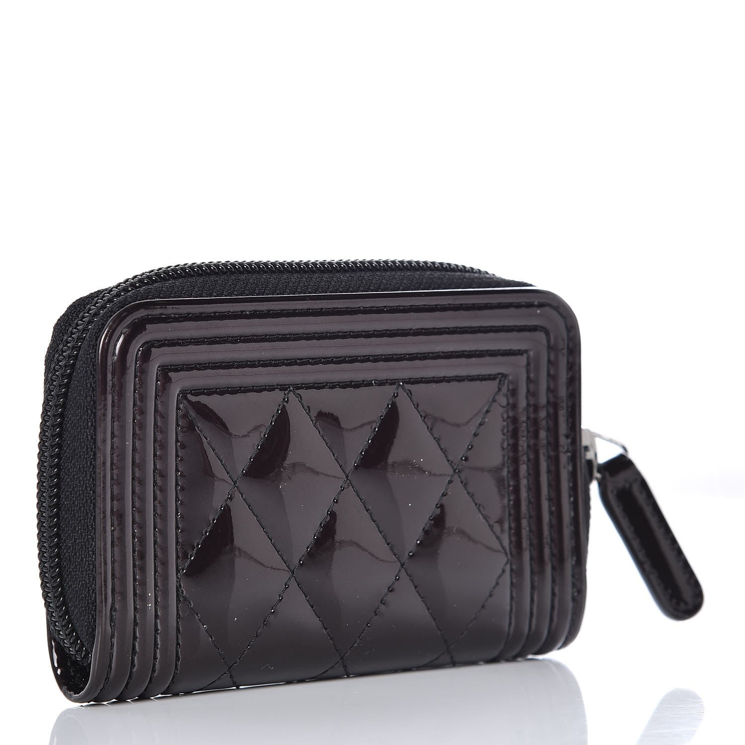 Chanel Patent Quilted Zip Around Boy Coin Purse Wallet Burgundy 3 of 7