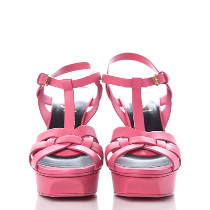 Saint Laurent Calfskin Tribute 75 Platform Sandals 37.5 Fuchsia 2 of 9