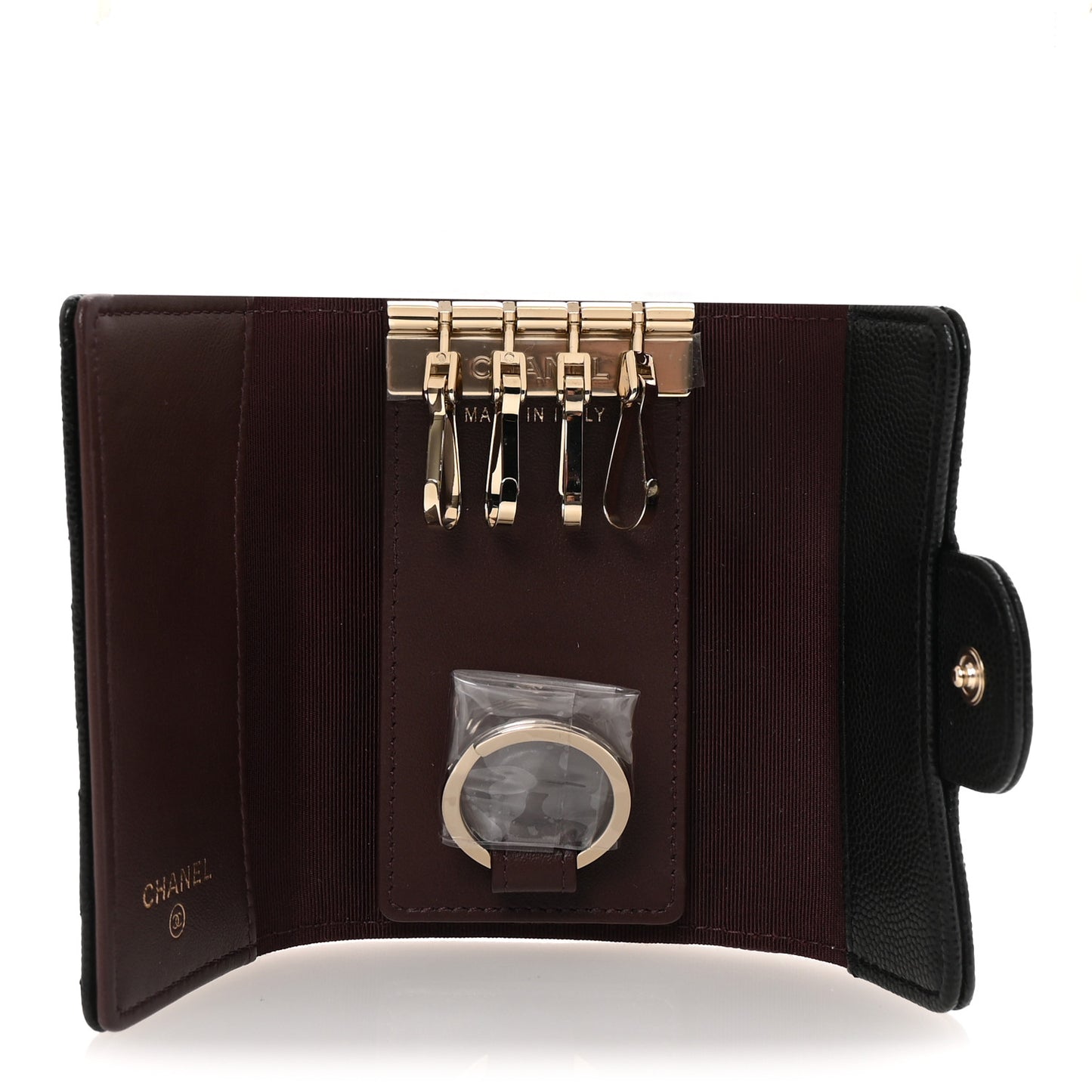 Caviar Quilted Classic 4 Key Holder Wallet Black
