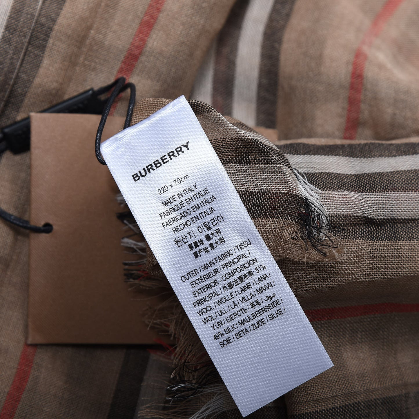 Wool Silk Icon Stripe Vintage Check Lightweight Scarf Archive Beige