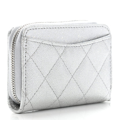Chanel Glittered Metallic Caviar Quilted Zip Coin Purse Wallet Silver 3 of 7