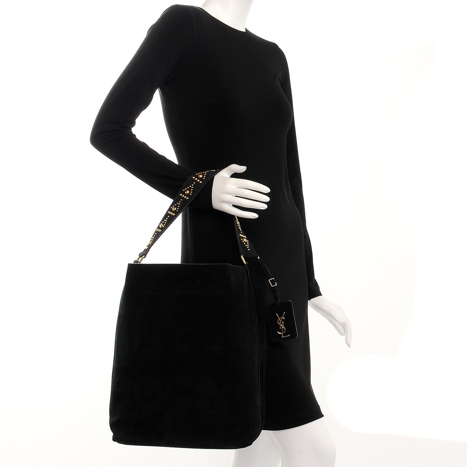 Saint Laurent Suede Studded Bucket Bag Black 2 of 11
