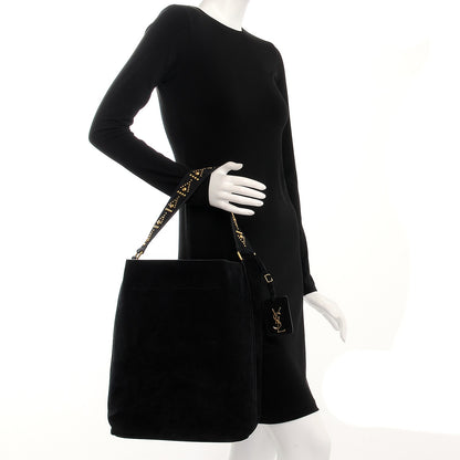 Saint Laurent Suede Studded Bucket Bag Black 2 of 11