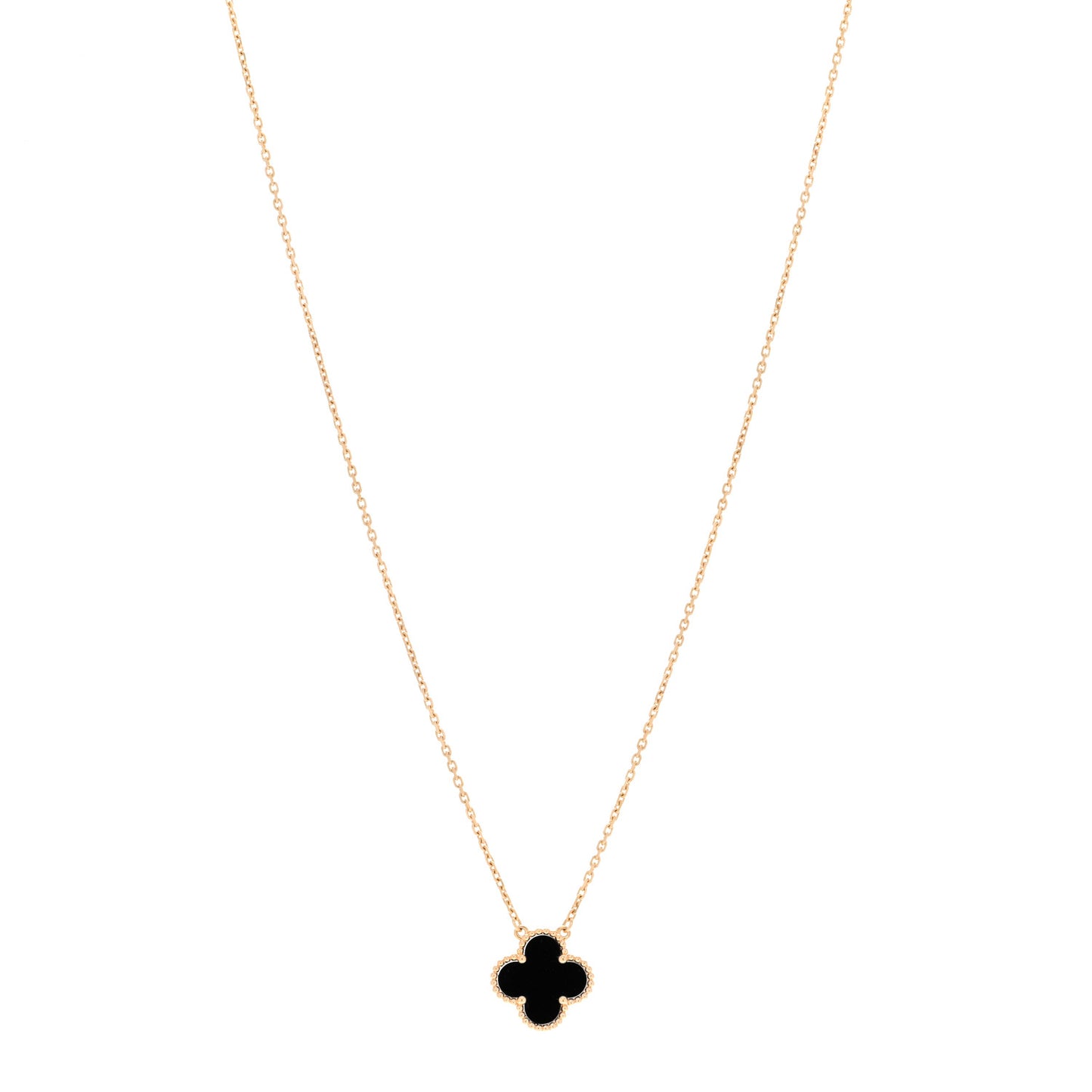 18K Yellow Gold Black Onyx Vintage Alhambra Pendant Necklace