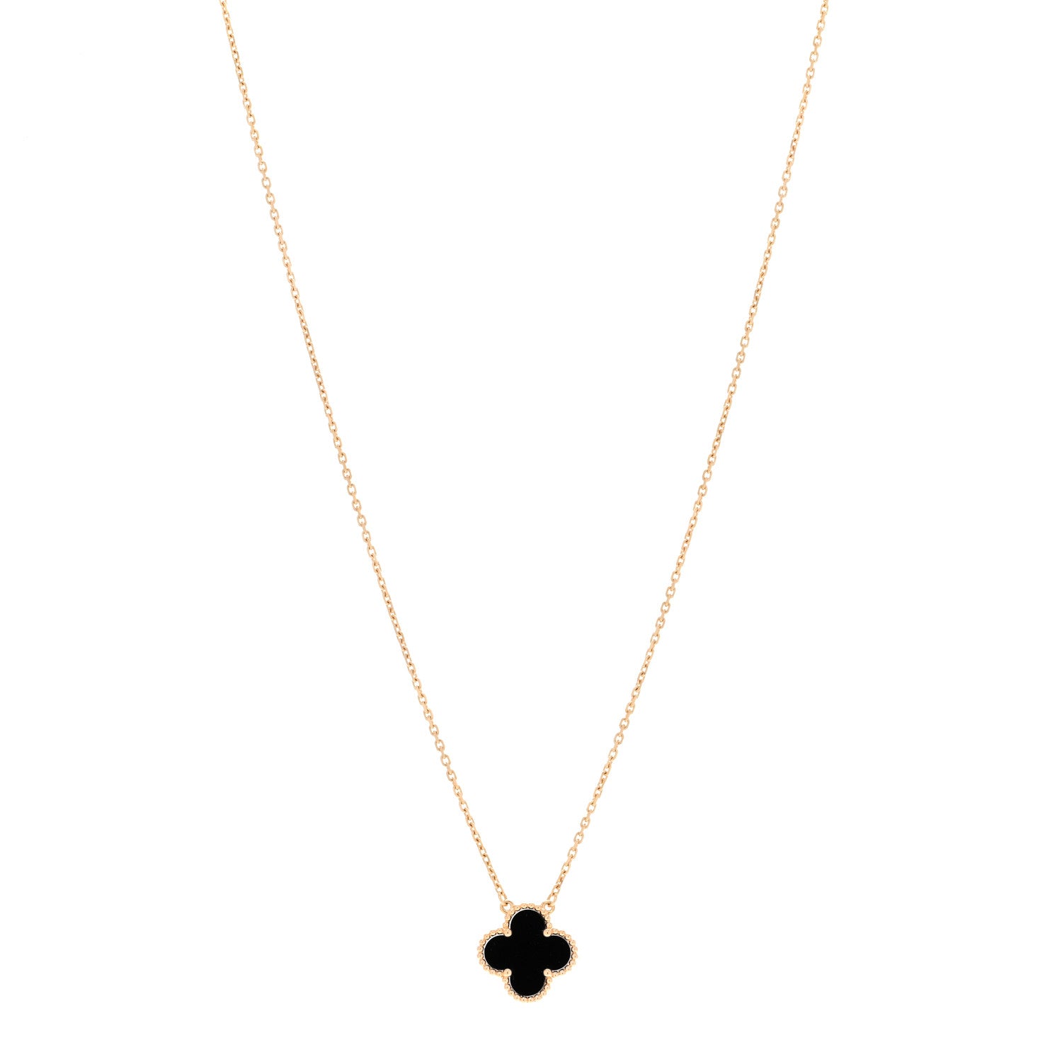 Van Cleef & Arpels 18K Yellow Gold Black Onyx Vintage Alhambra Pendant Necklace 1 of 6