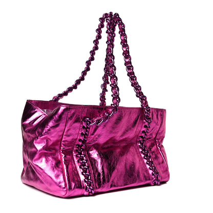 Chanel Metallic Cracked Calfskin Small Modern Chain Tote Fuchsia 3 of 14