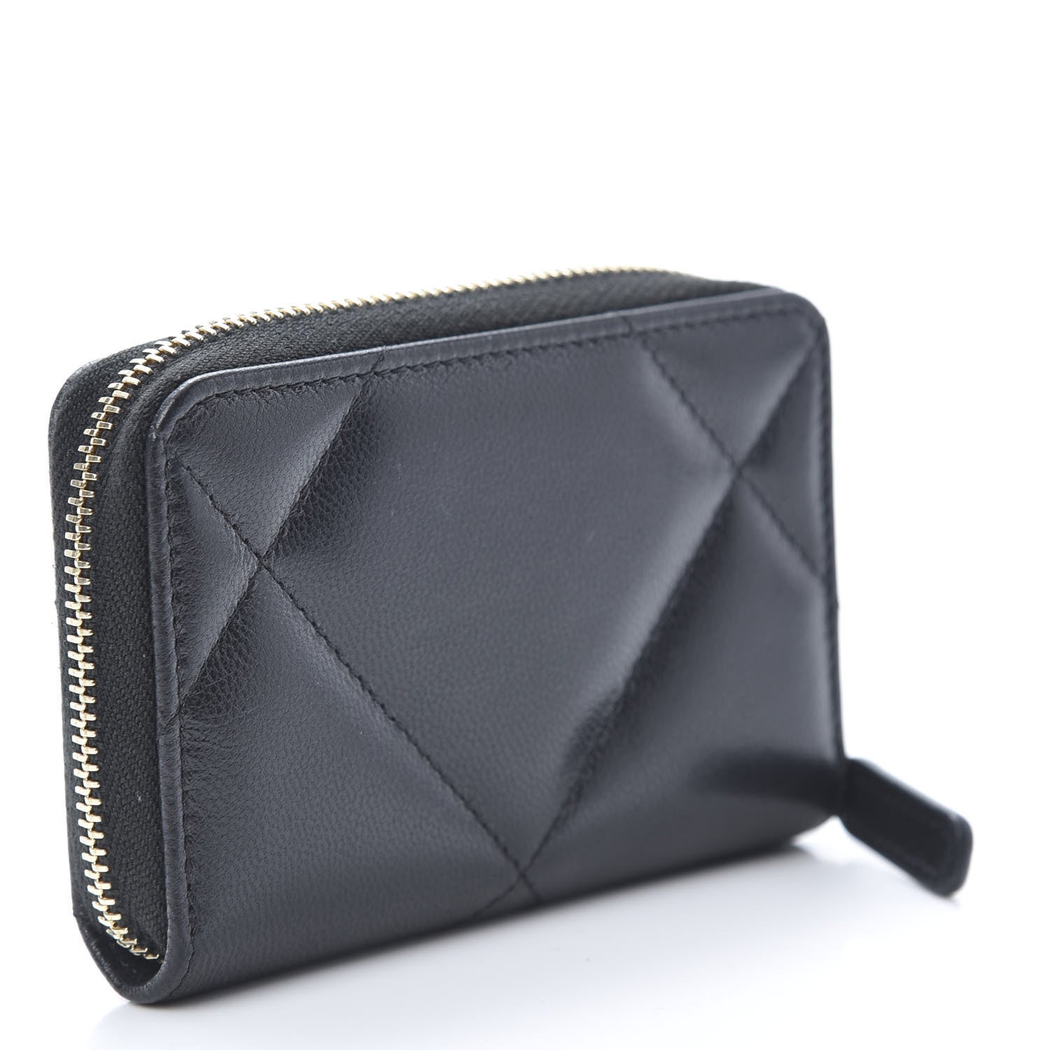 Chanel Shiny Goatskin Quilted Chanel 19 Zip Around Coin Purse Wallet Black 3 of 8