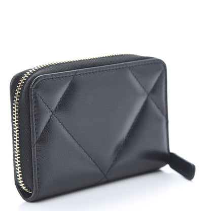 Chanel Shiny Goatskin Quilted Chanel 19 Zip Around Coin Purse Wallet Black 3 of 8