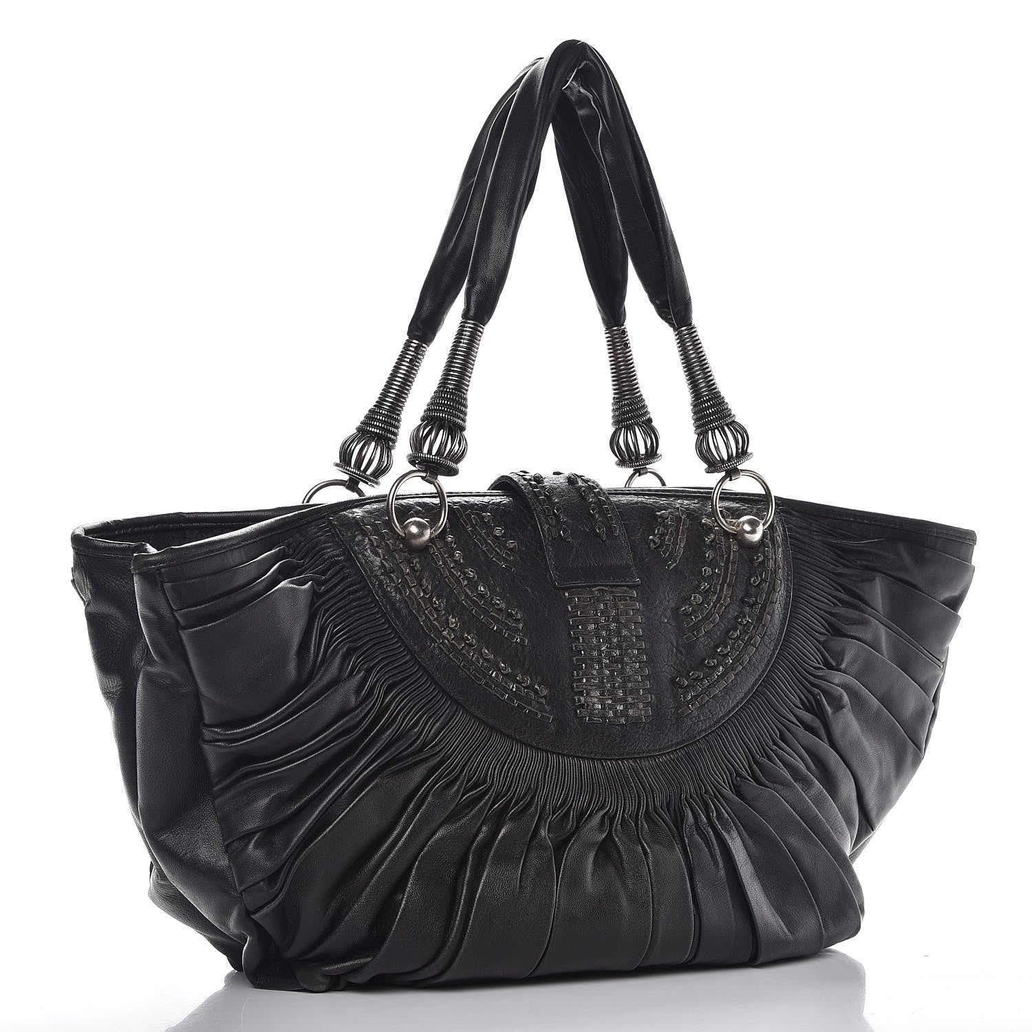 Christian Dior Lambskin Plisse Pleated Basket Tote Bag Black 3 of 14