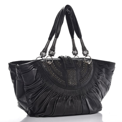 Christian Dior Lambskin Plisse Pleated Basket Tote Bag Black 3 of 14