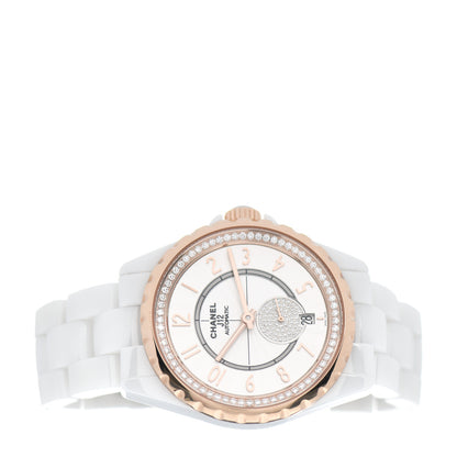 Chanel Stainless Steel 18K Beige Gold Ceramic Diamond 36.5mm J12 Automatic Watch White 2 of 4
