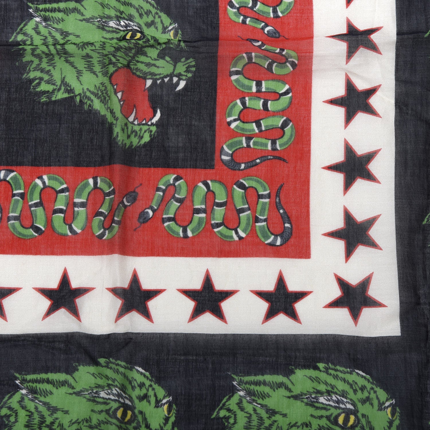 Gucci Cotton Square Scarf Red Green 2 of 3