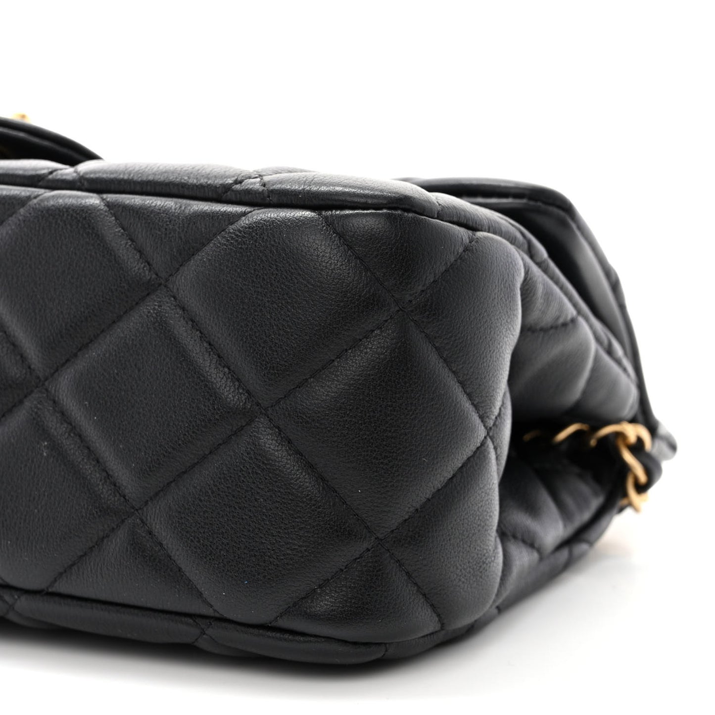 Calfskin Quilted Small Lady Handle Clutch With Chain Black