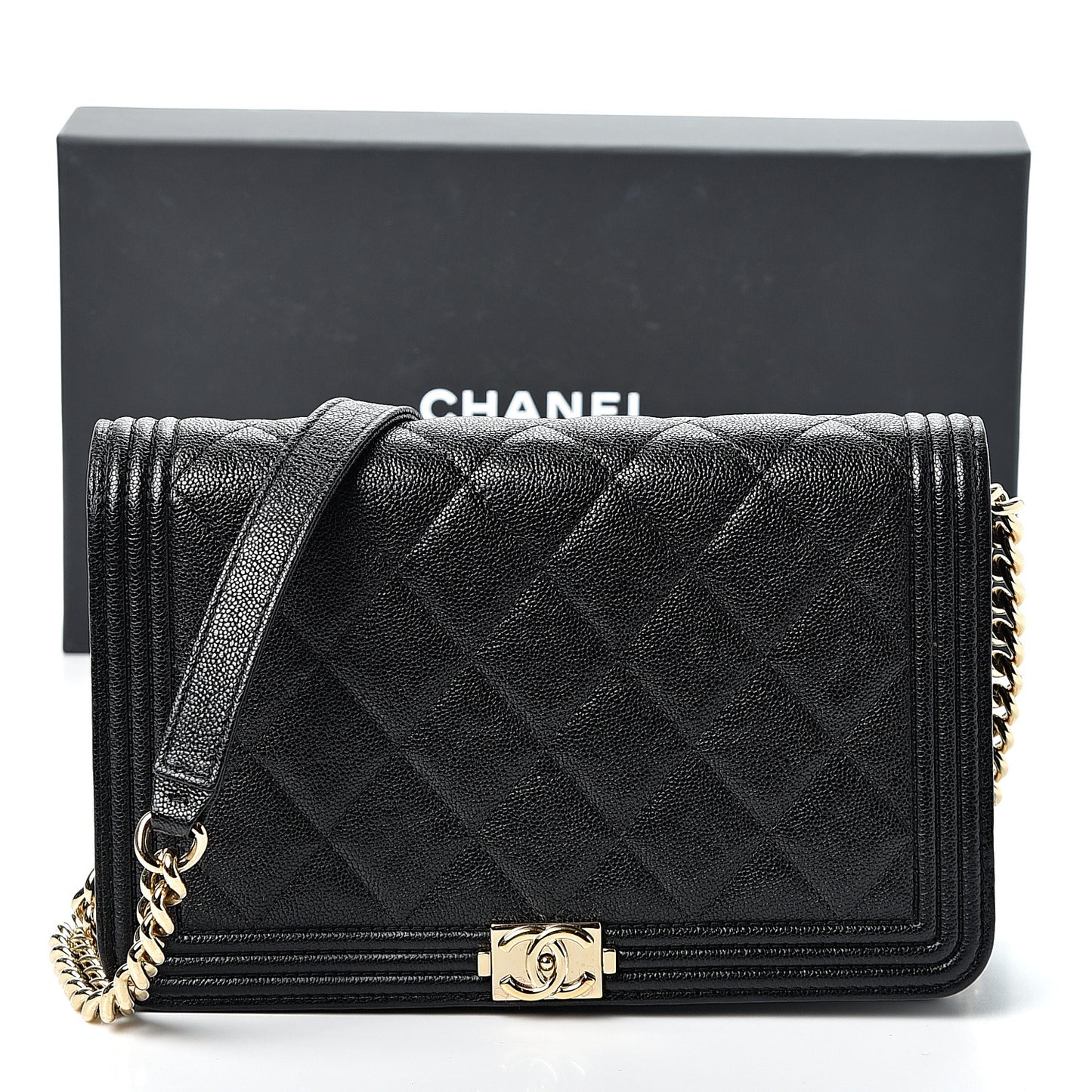 Caviar Quilted Boy Wallet On Chain WOC Black