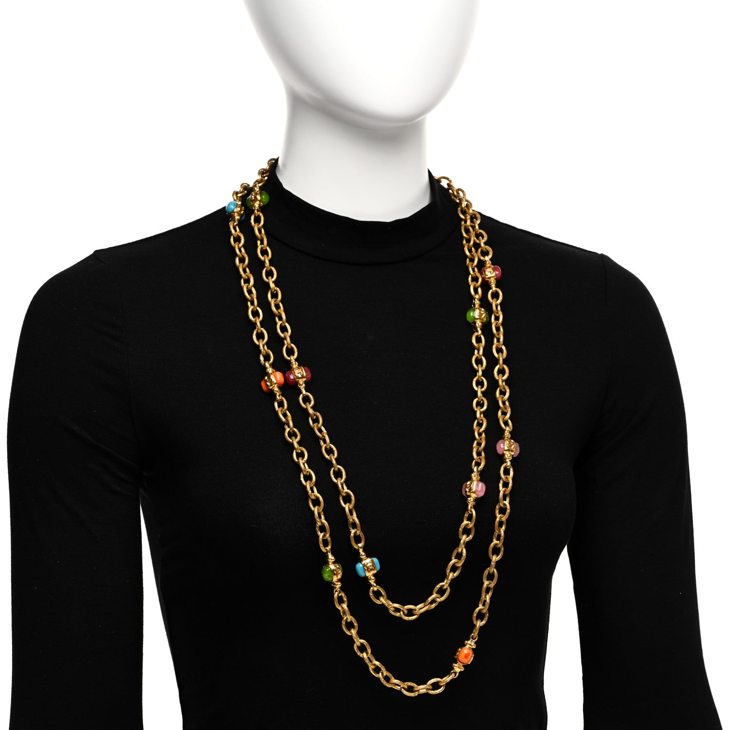 Chanel Beaded Resin CC Long Necklace Gold Multicolor 2 of 6