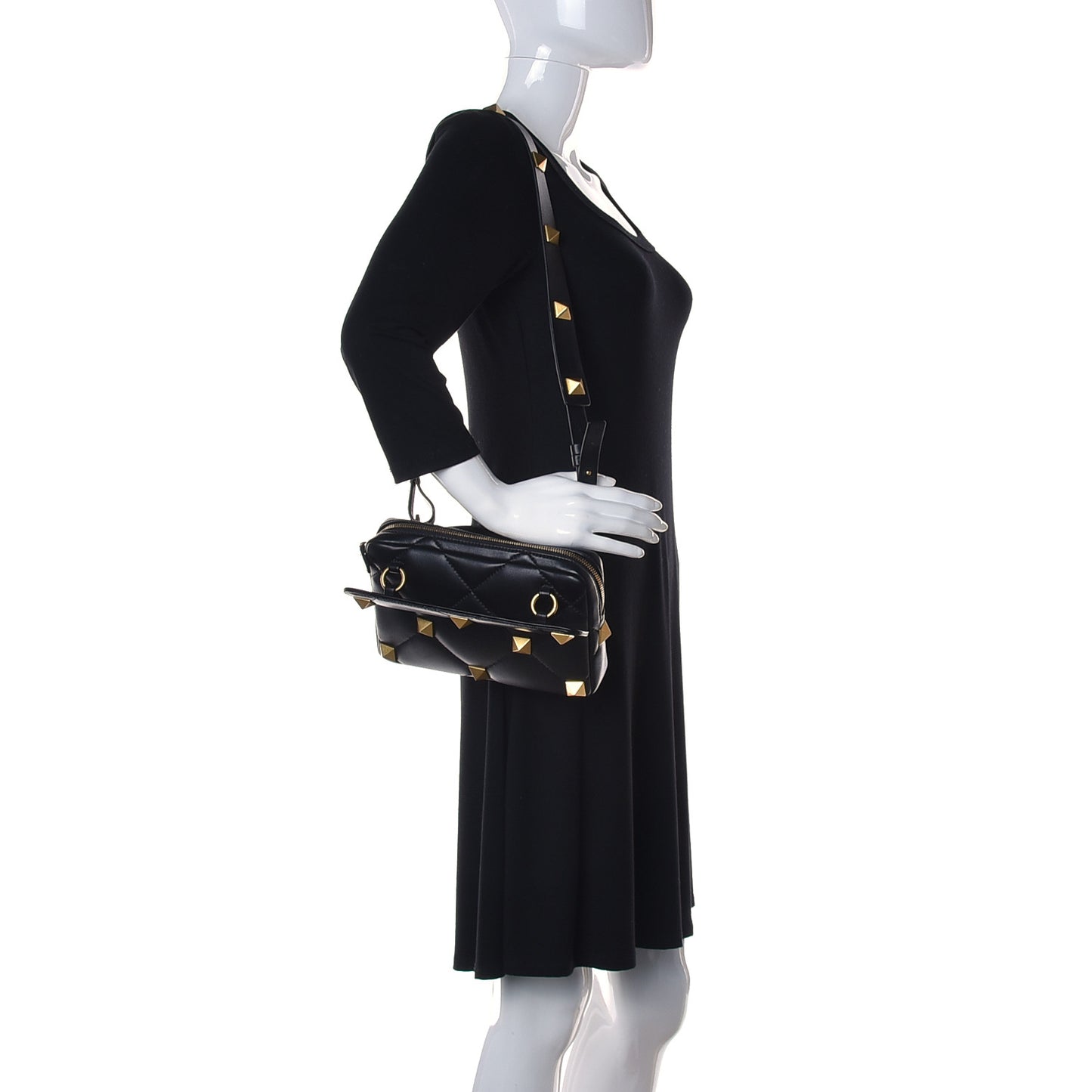 Nappa Roman Stud Crossbody Black