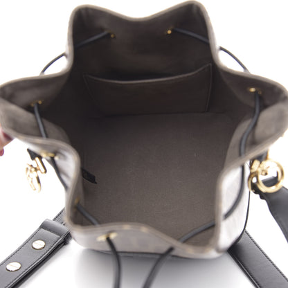 Fendi Glazed Fabric Vitello Grace F is Fendi FF 1974 Stamp Patch Grande Mon Tresor Bucket Bag Mogano Panna Black 5 of 10