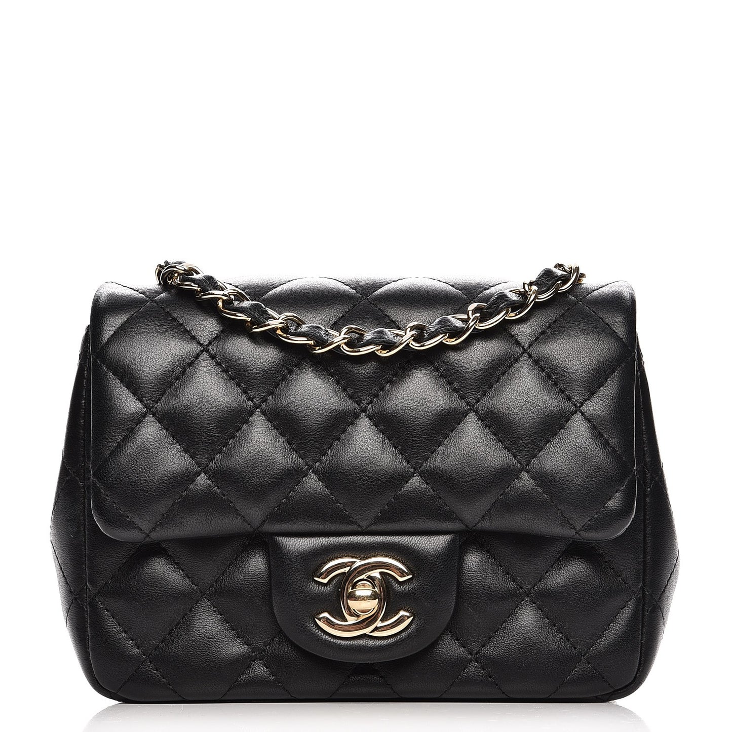 Lambskin Quilted Mini Square Flap Black