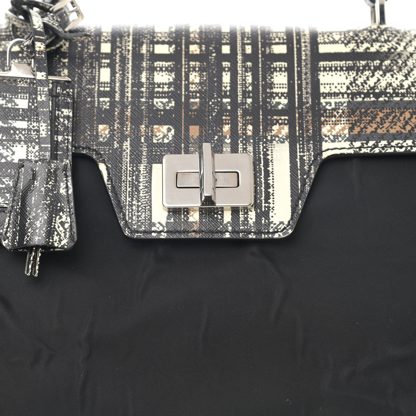 Tessuto Nylon Saffiano Tartan Print Satchel Bianco Dis Tartan