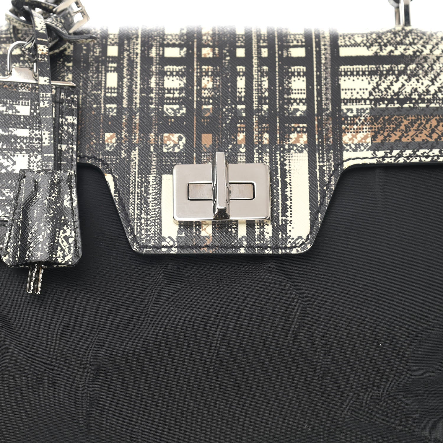Prada Tessuto Nylon Saffiano Tartan Print Satchel Bianco Dis Tartan 9 of 13