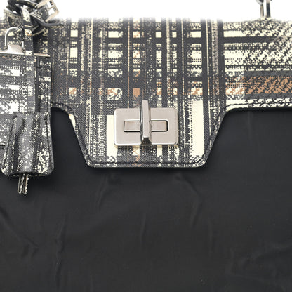 Prada Tessuto Nylon Saffiano Tartan Print Satchel Bianco Dis Tartan 9 of 13