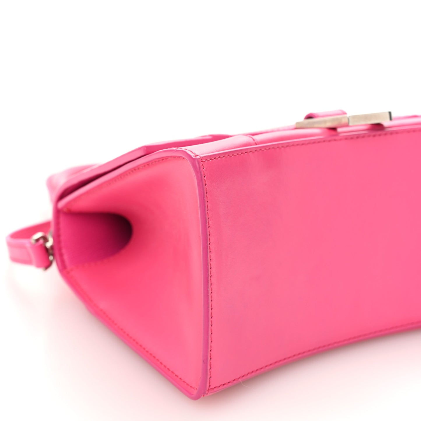 Shiny Box Calfskin Small Hourglass Top Handle Bag Acid Fuchsia