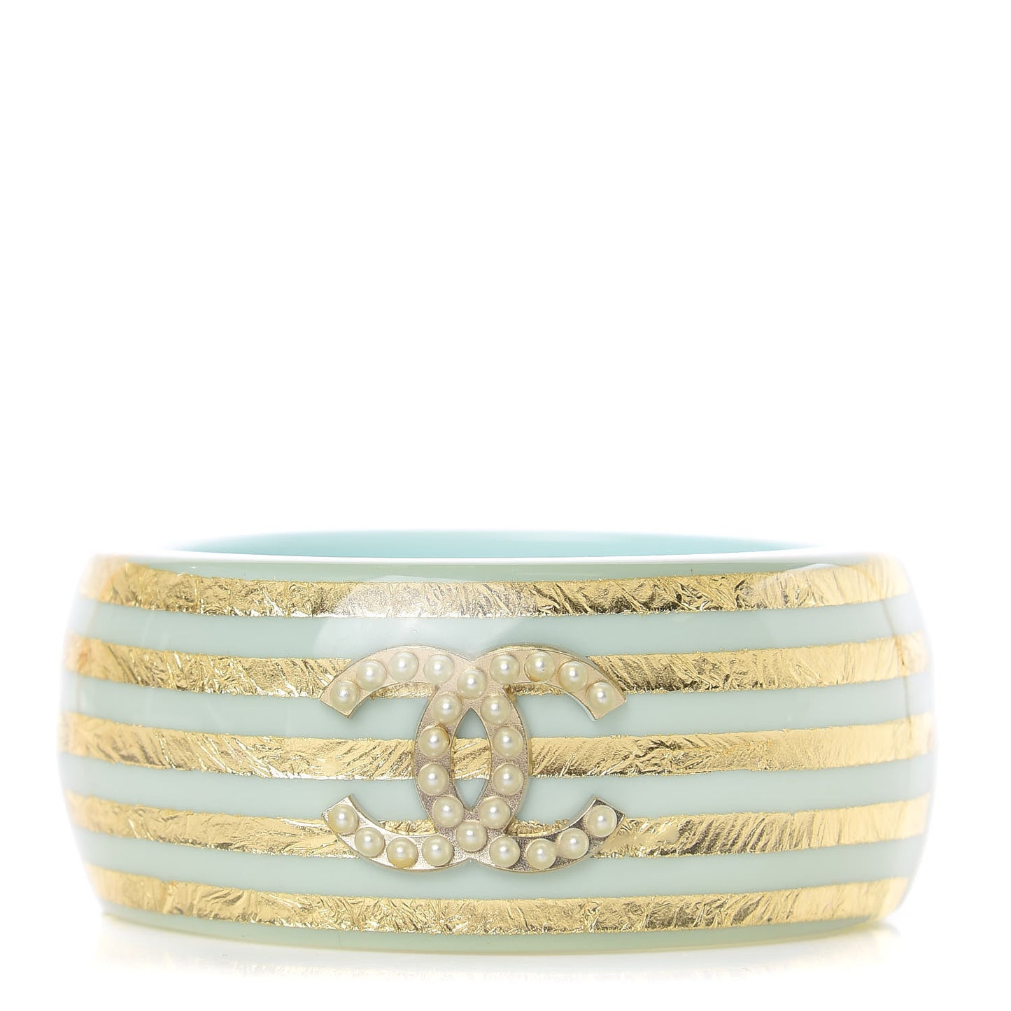 Resin Striped Pearl CC Cuff Light Blue Gold