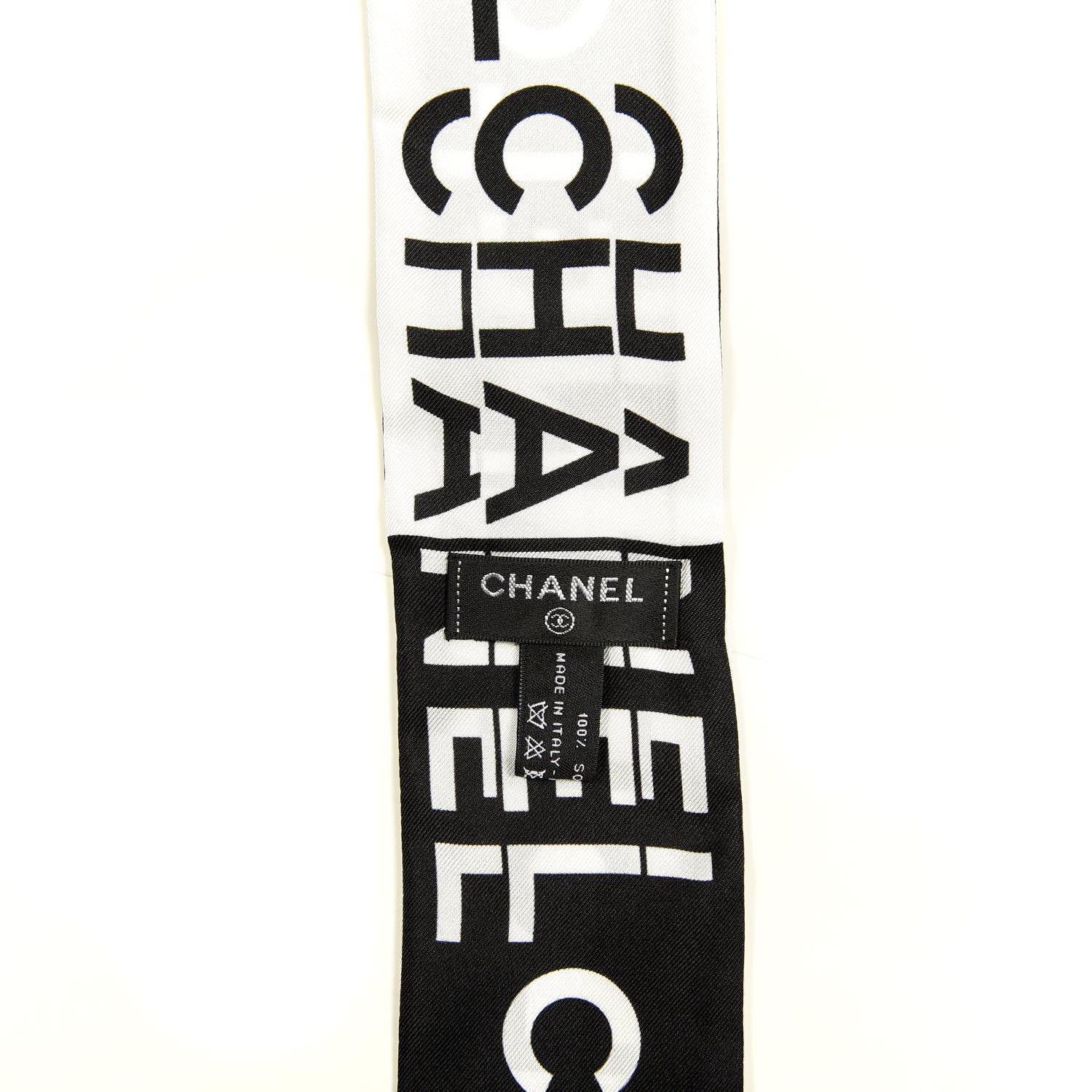 Chanel Silk Logo Slim Bandeau Scarf Black White 3 of 3