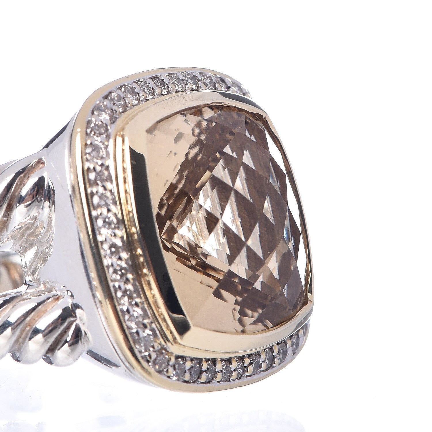 David Yurman Sterling Silver 18K Yellow Gold Diamond Champagne Citrine 14mm Albion Ring 55 7.25 7 of 7