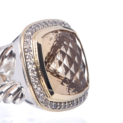 David Yurman Sterling Silver 18K Yellow Gold Diamond Champagne Citrine 14mm Albion Ring 55 7.25 7 of 7