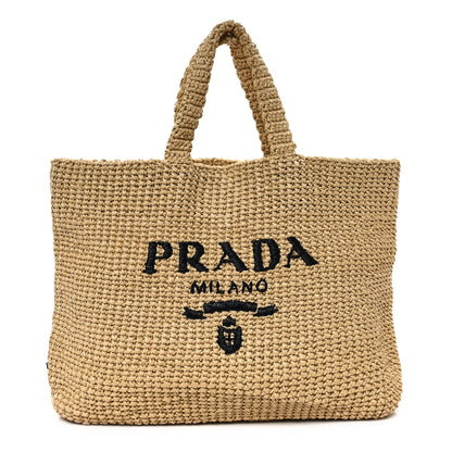 Prada Yarn Raffia Effect Crochet Embroidered Logo Tote Naturale 1 of 11