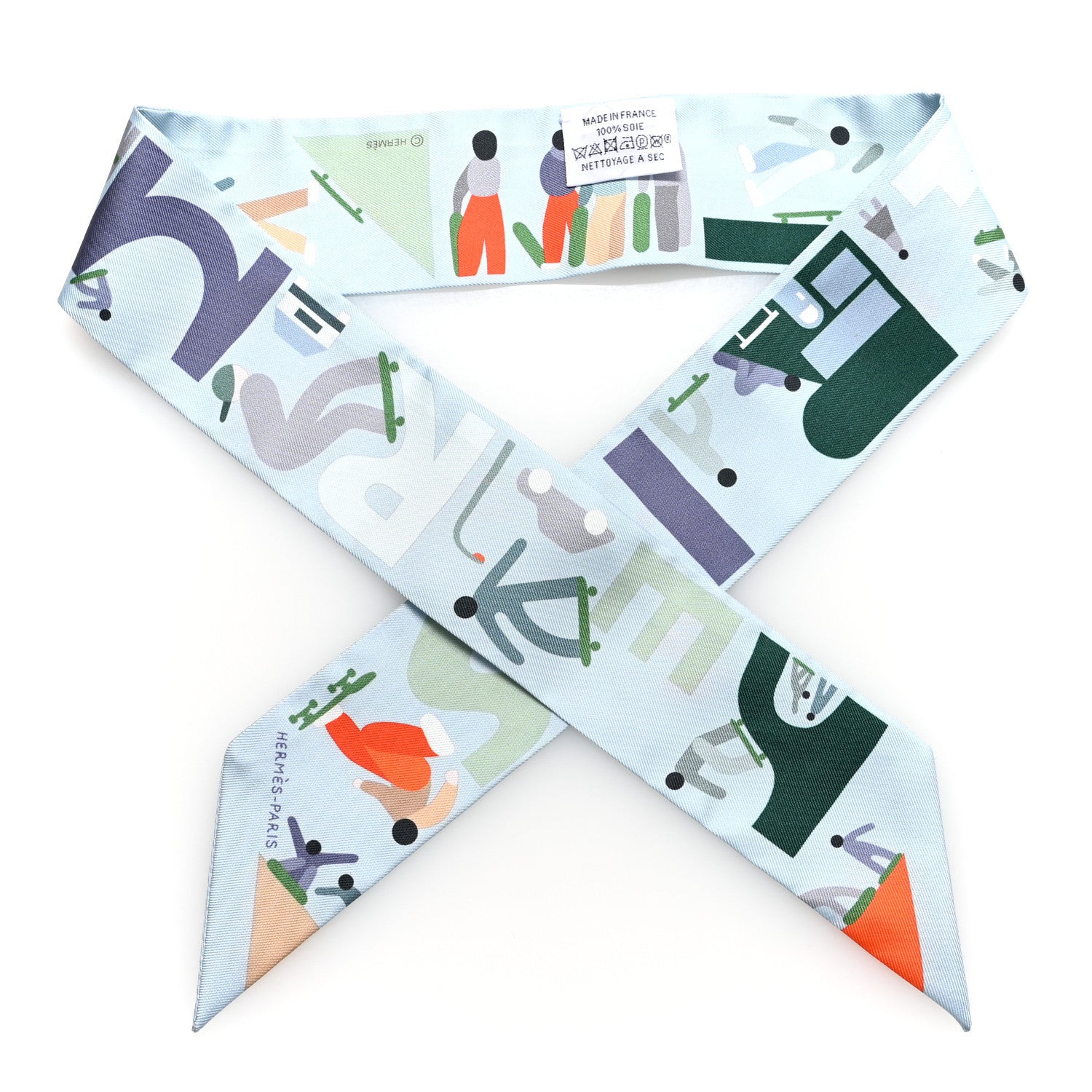 Hermes Silk Figures Libres Twilly Bleu Pale Vert Orange 1 of 4