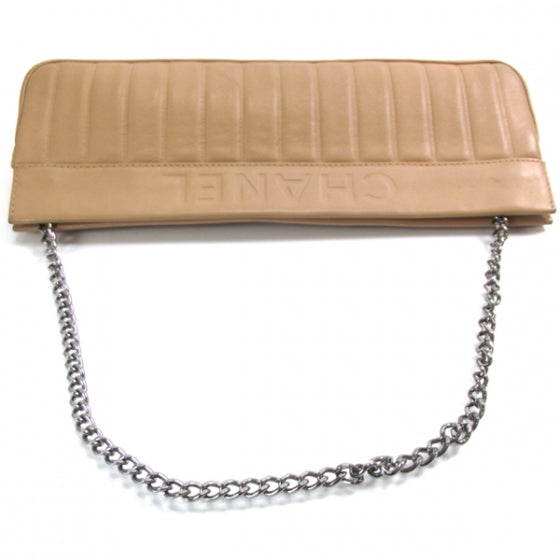 Leather Quilted Convertible Clutch Beige