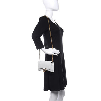 Balenciaga Shiny Calfskin Crocodile Embossed Hourglass Chain Bag White 2 of 11