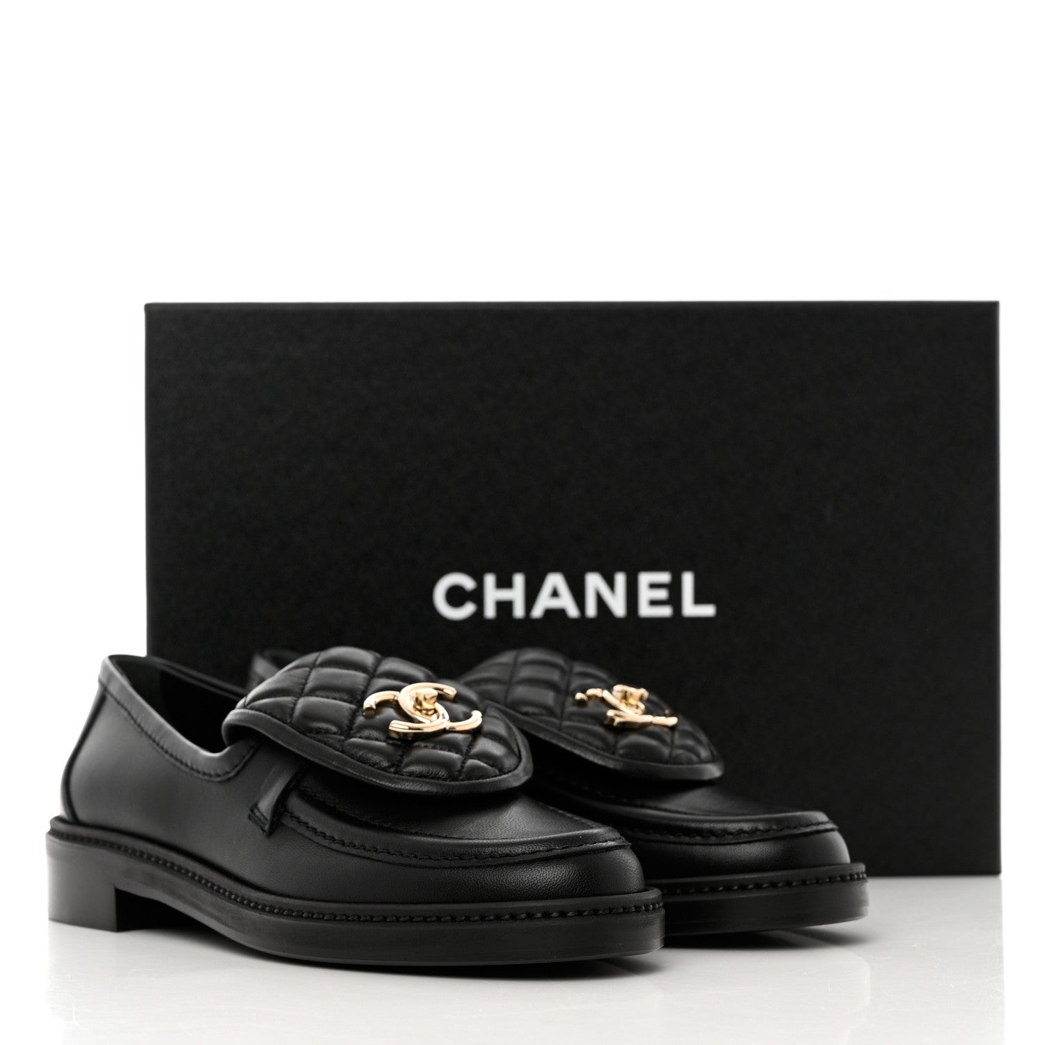 Chanel Lambskin Quilted CC Turnlock Loafers 37 Black 9 of 9