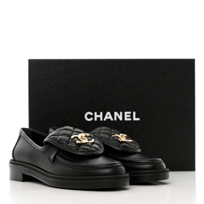 Chanel Lambskin Quilted CC Turnlock Loafers 37 Black 9 of 9