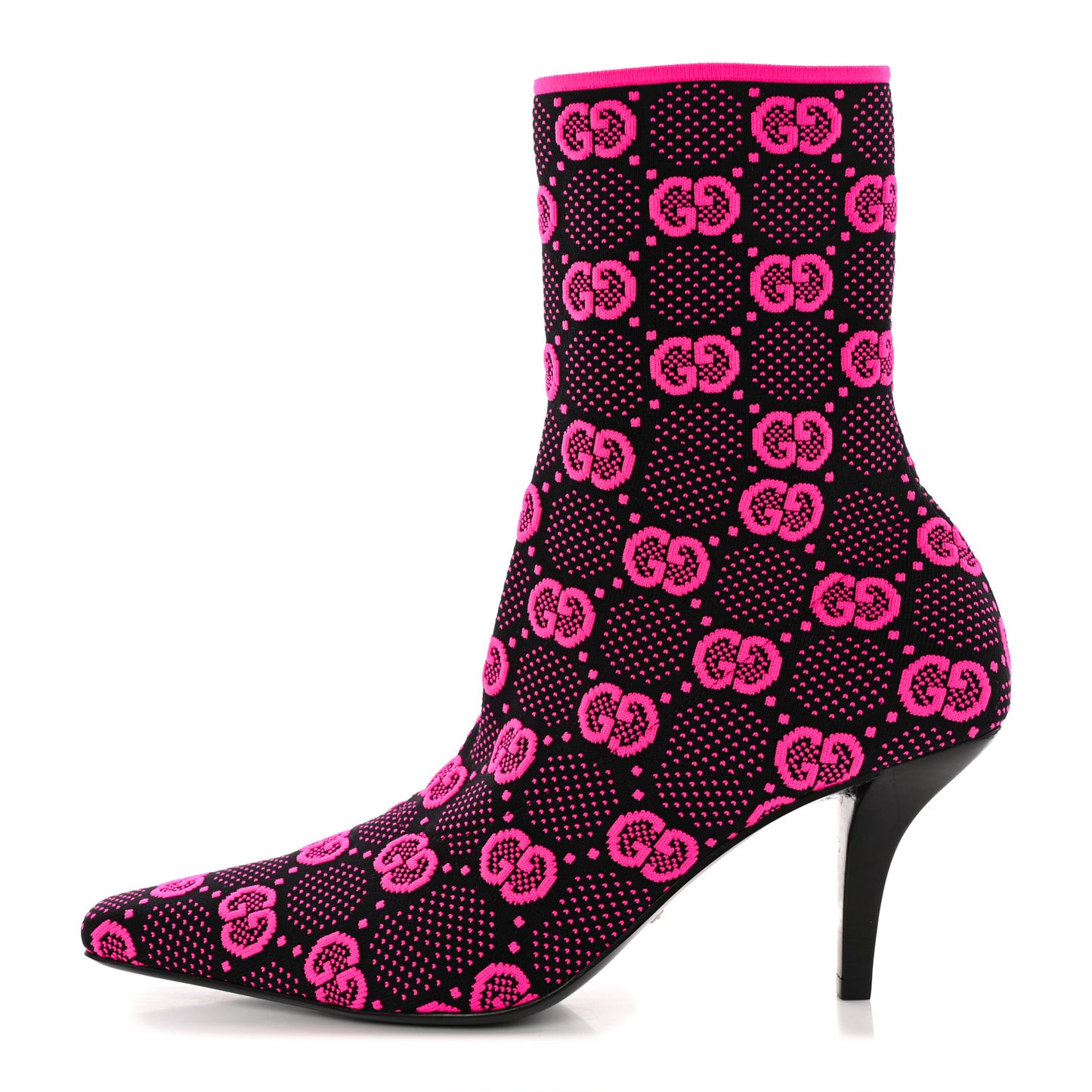 Technical Jersey Knit GG Monogram Square G 75mm Ankle Boots 38 Black Neon Fucsia