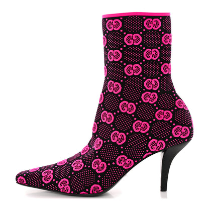 Gucci Technical Jersey Knit GG Monogram Square G 75mm Ankle Boots 38 Black Neon Fucsia 1 of 9