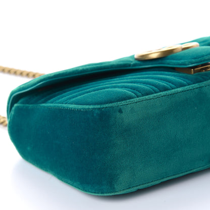 Gucci Velvet Matelasse Small GG Marmont Shoulder Bag Pavone Cyan 6 of 10